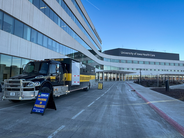 SIM-IA truck parked in front of University of Iowa Health Care North Liberty Campus